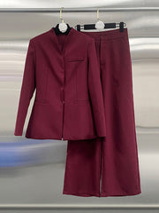 Fashion Simple Blazer High Waist Pants Suit