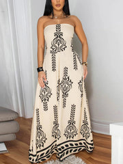 Fashion Print Strapless Slim Wide Leg Jumpsuit