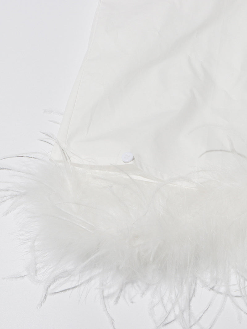 Fashion Ostrich Feather Shirt Dress