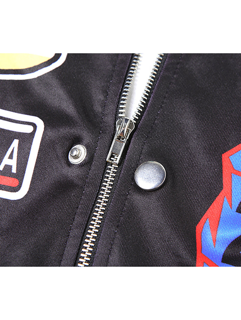 Fashion PU Leather Print Cropped Baseball Jacket