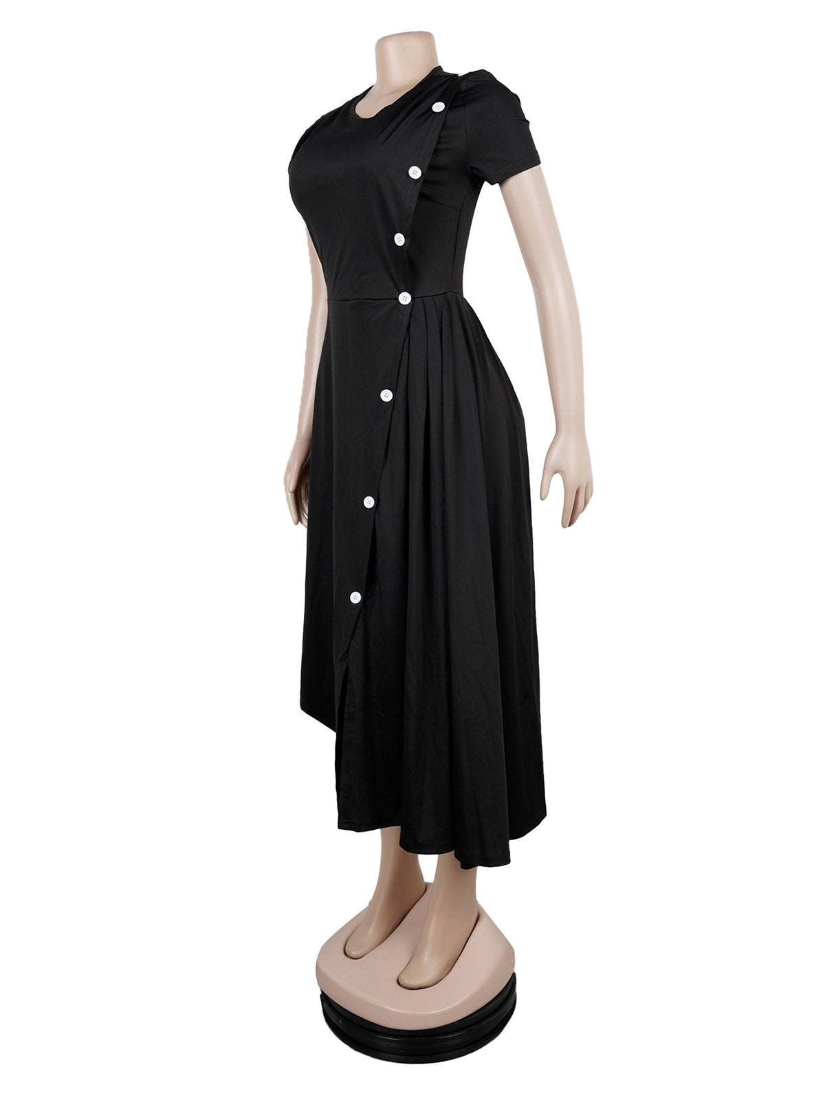 Casual Round Neck Irregular Hem Split Midi Dress