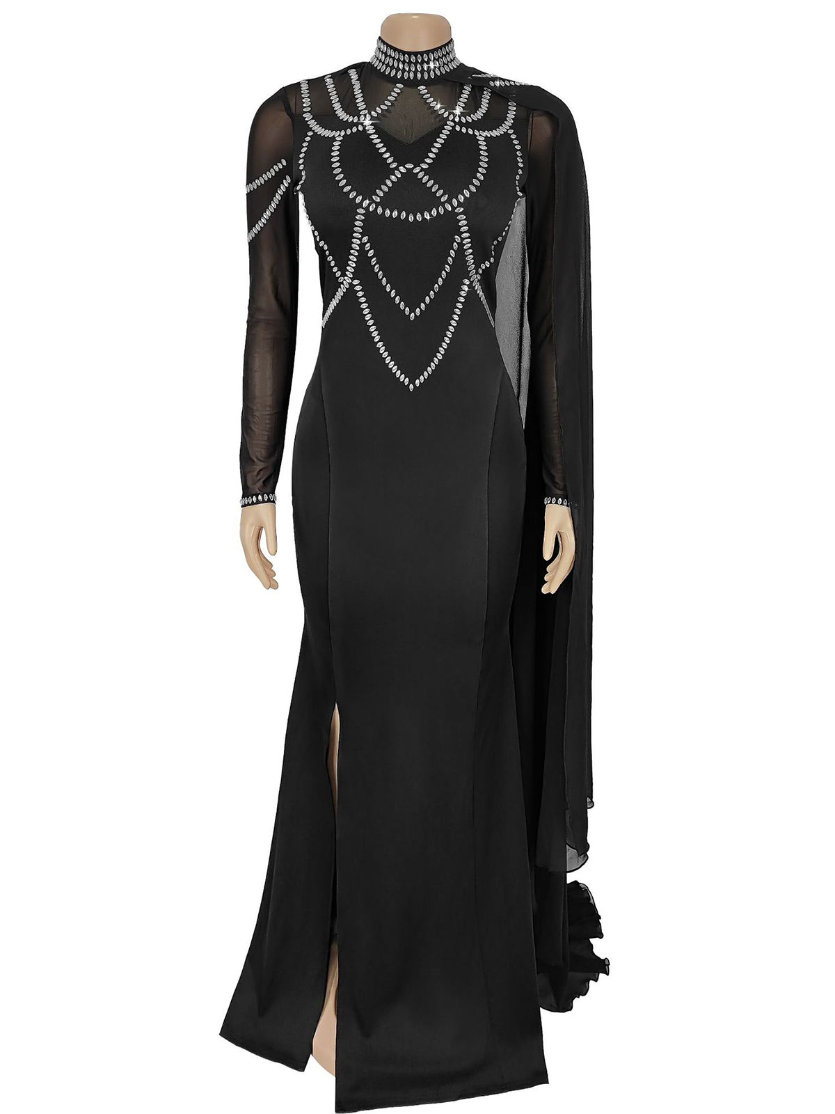 Elegant Rhinestone Embellished Shawl Evening Gowns