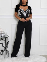 Fashion Line Splicing Cinched Waist Slim Jumpsuit