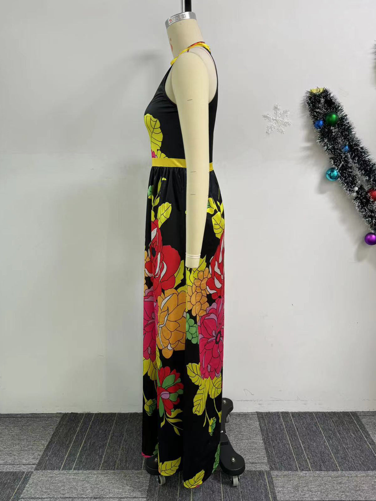 Sleeveless Print Floral Wide Leg Jumpsuit