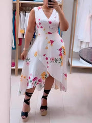 Sexy Print V-neck Sleeveless Slit Dress