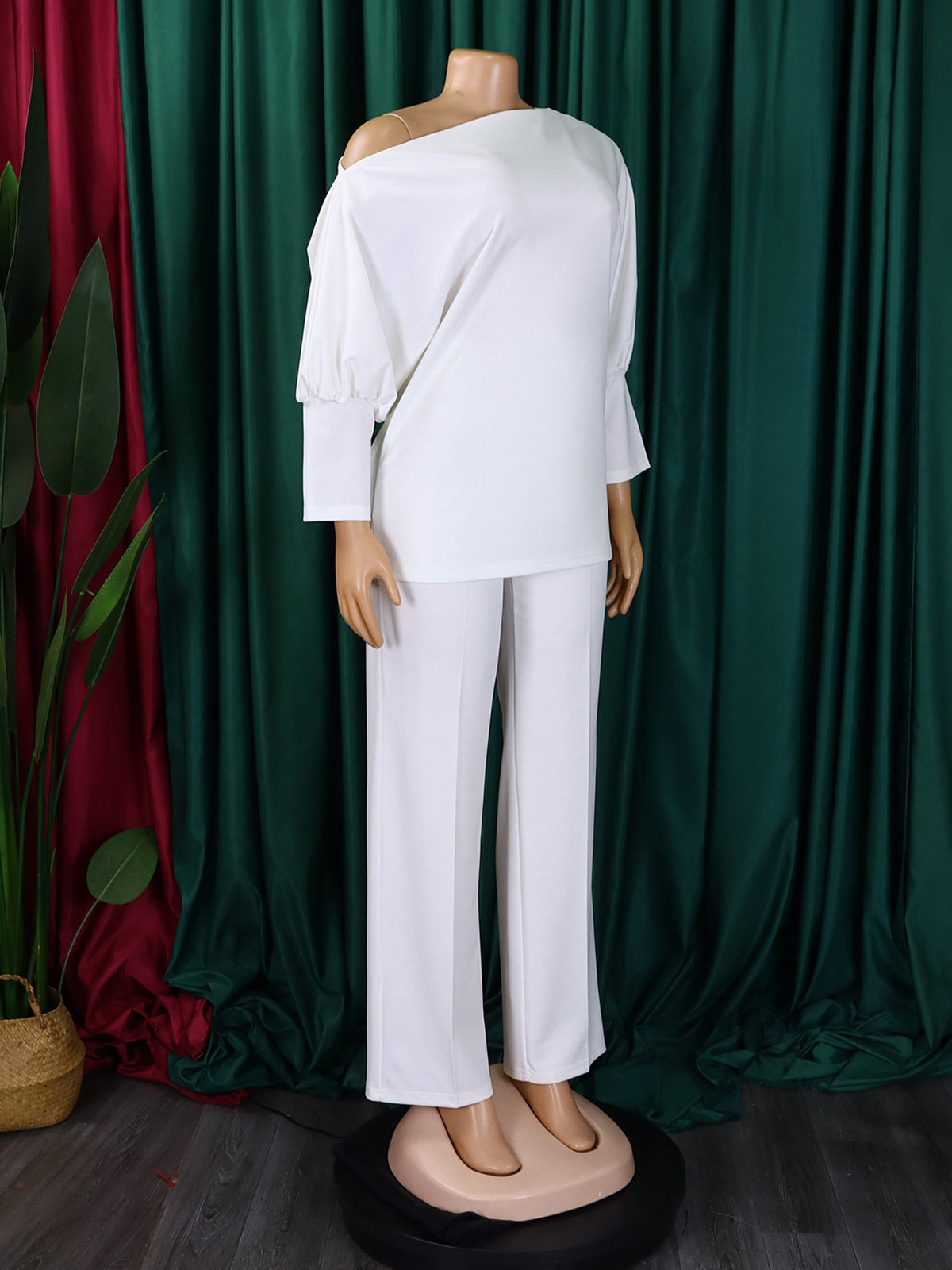 Casual Oblique Neck Loose Top Wide Leg Pants Set