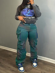 Tie Dye High Waist Cargo Jeans