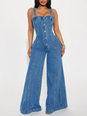 Fashion Denim Flare Bottom Jumpsuit