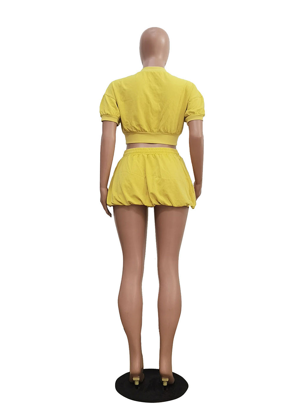 Fashion Zipper Crop Top Bubble Skirt Casual  Set
