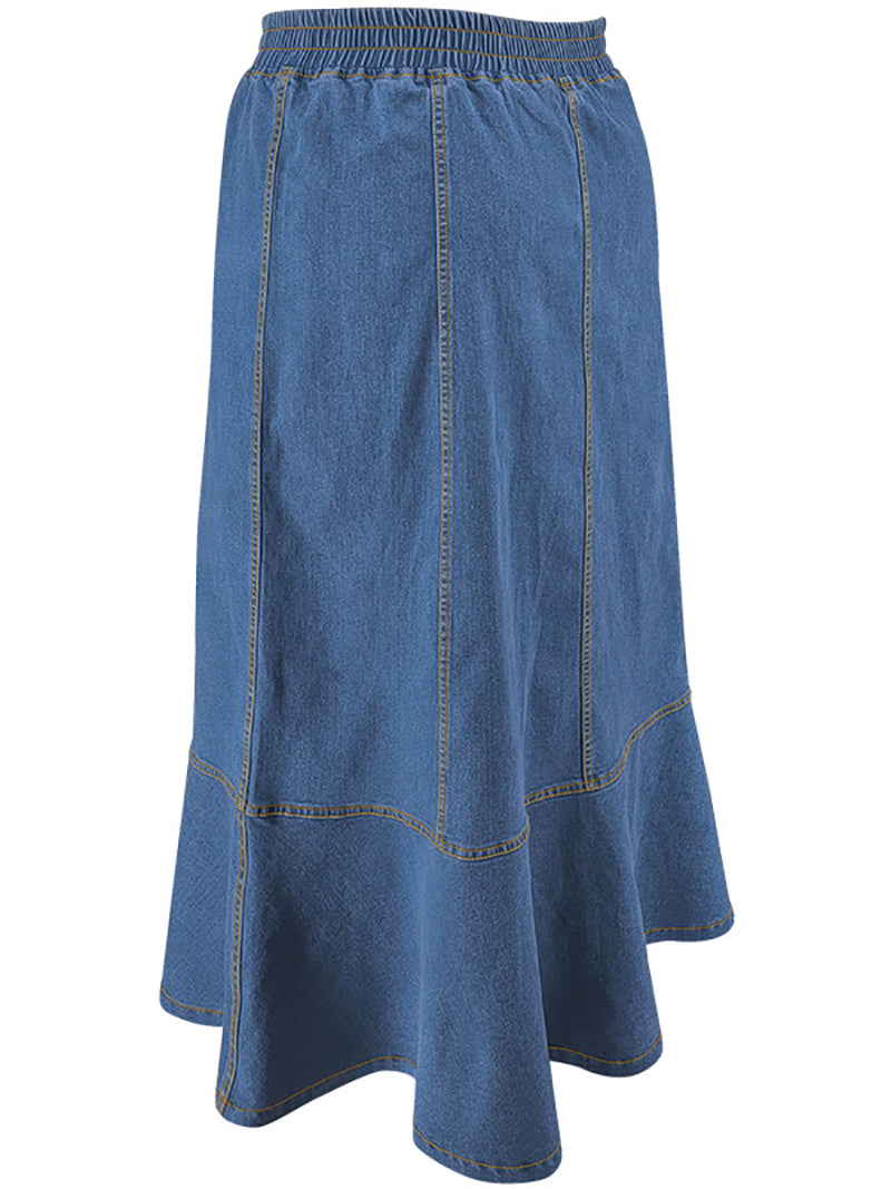 Fashion Elastic Waist Patchwork Denim Skirt