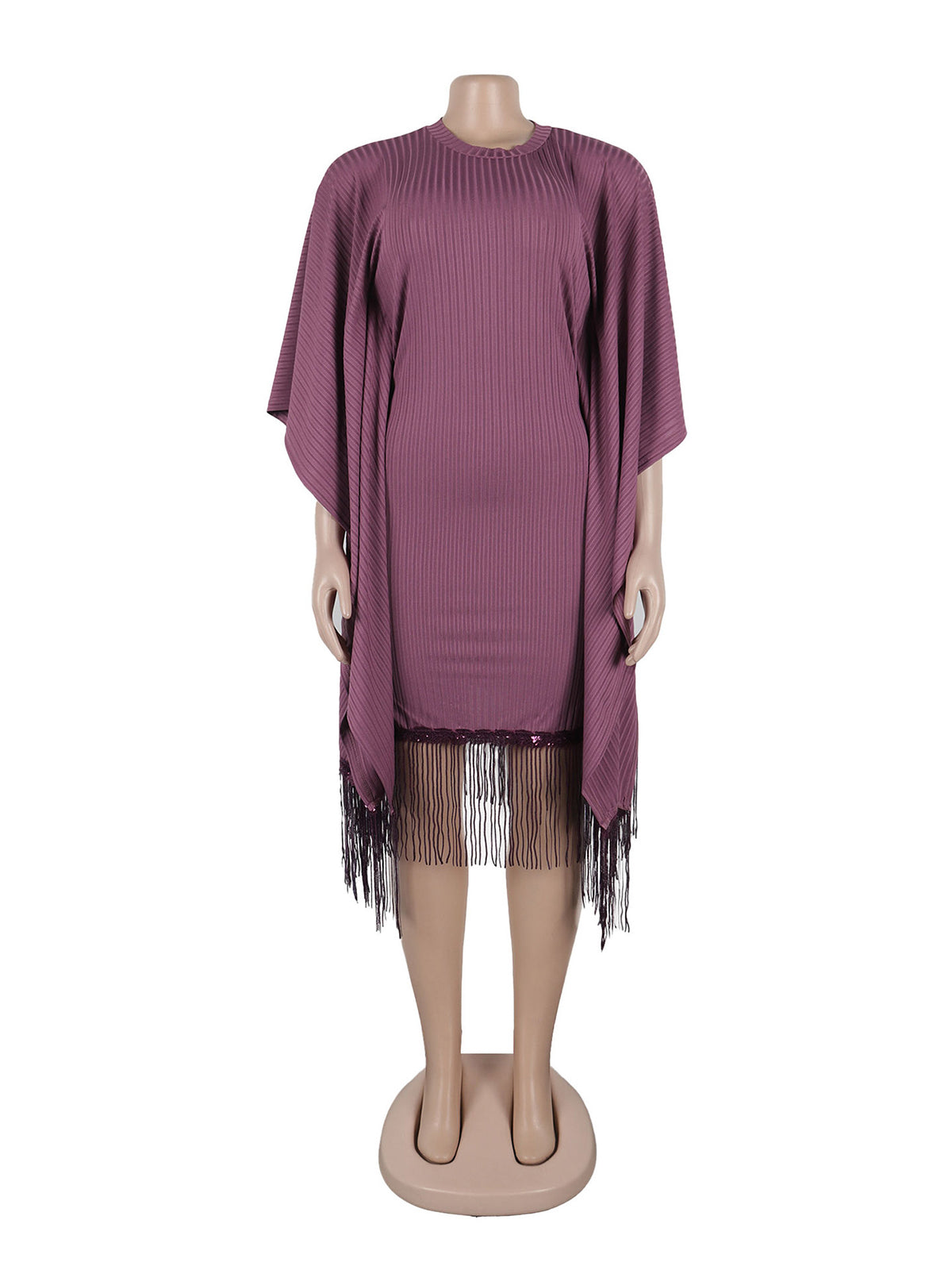 Fashion Sequin Fringe Bat Sleeve Midi Dress