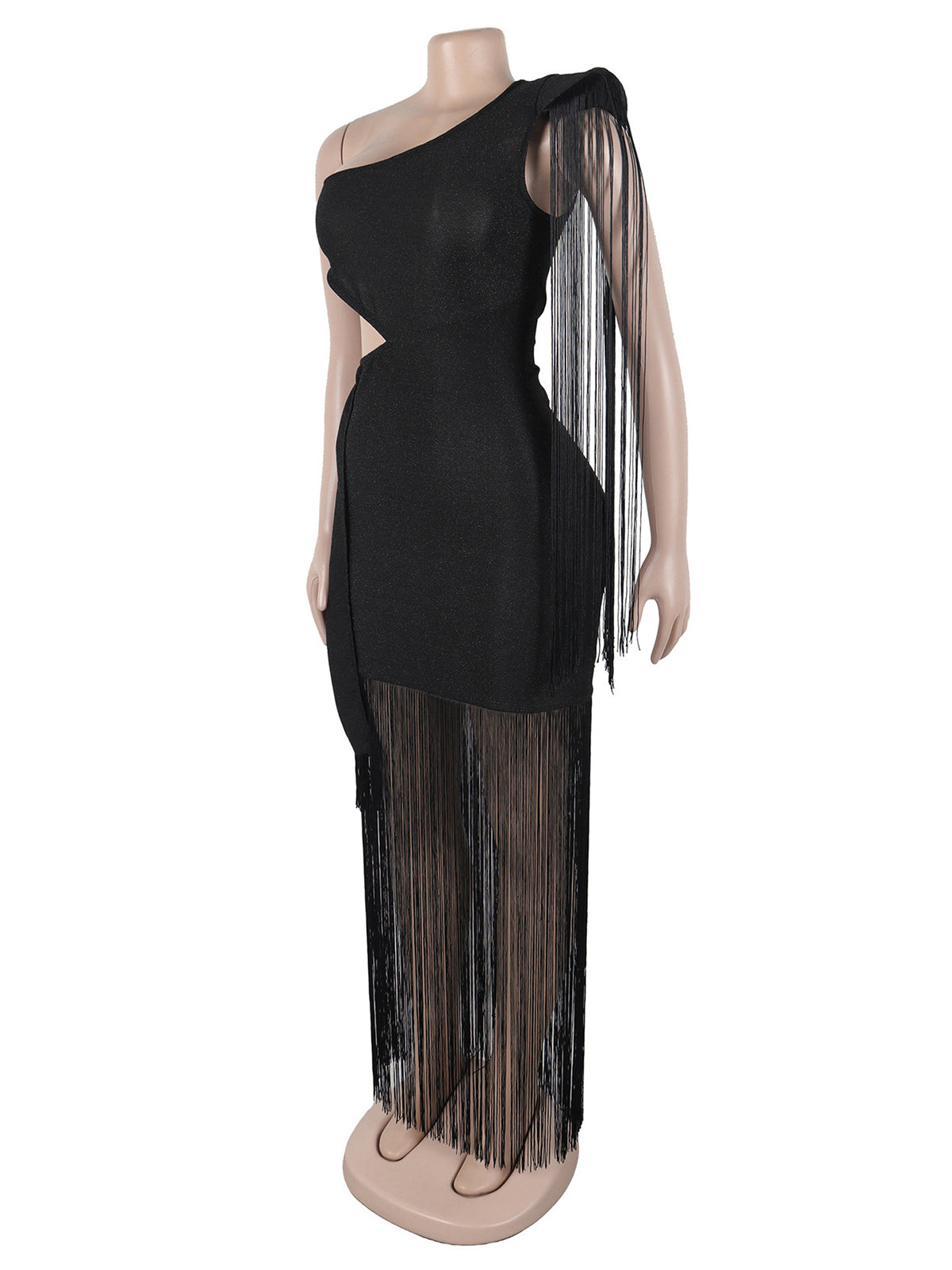 Sexy One-Shoulder Tassel Hollow Maxi Dress