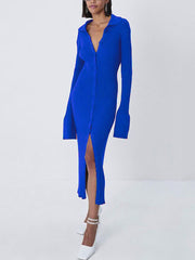 Casual Flared Sleeve V-Neck Button Knit Sweater Dress