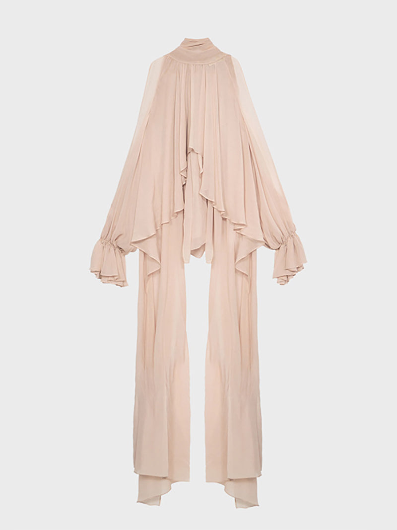 Casual High Neck Solid Slim Sheer Blouses
