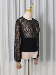 Fashion Long Sleeve Spliced Lace Tunic Vintage T Shirt