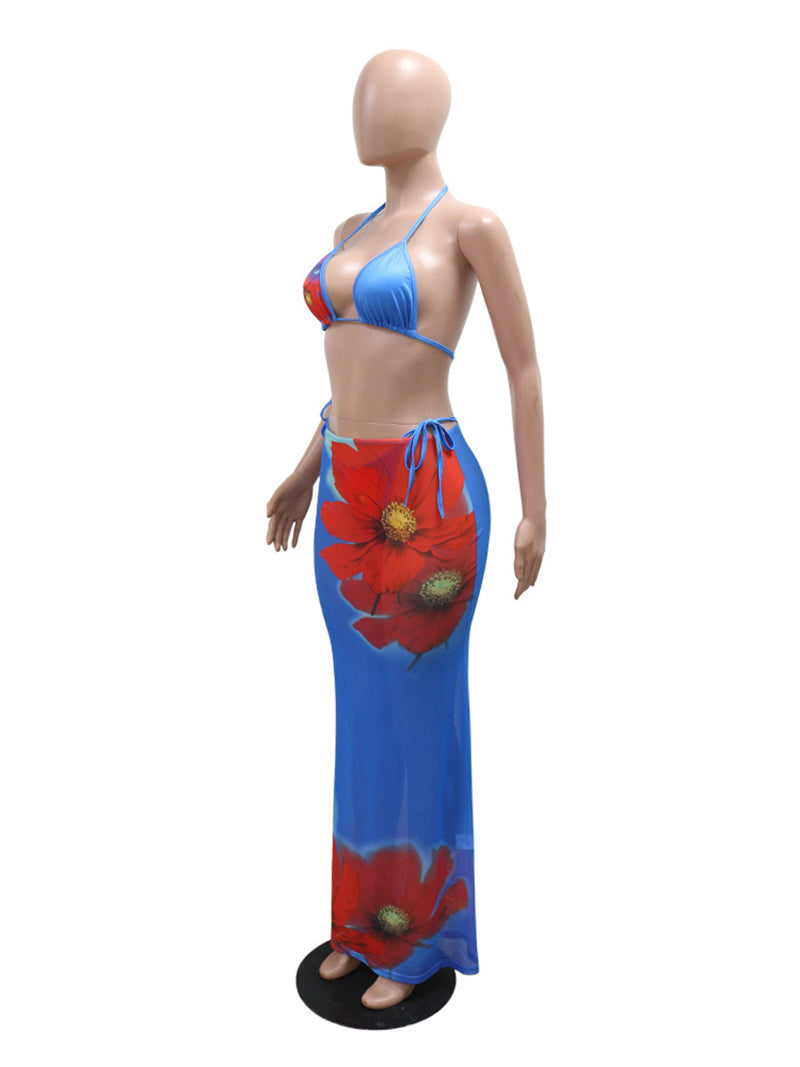 Sexy Print Holiday Beach 3pcs Bikinis Set