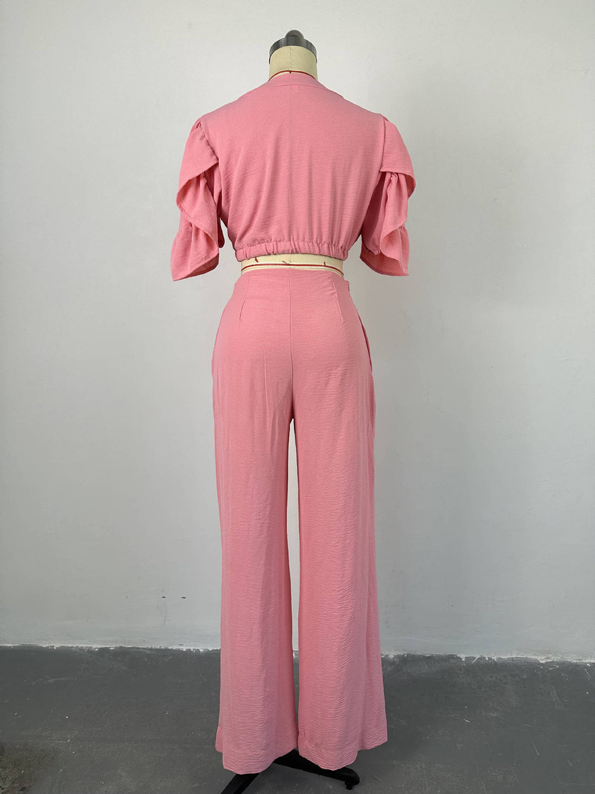 V-neck Bell Bottom Sleeve Tie Top and Wide Leg Pant Set