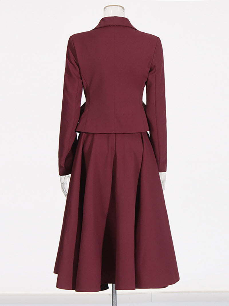 Elegant Floral Applique Blazer and Midi Skirt Sets