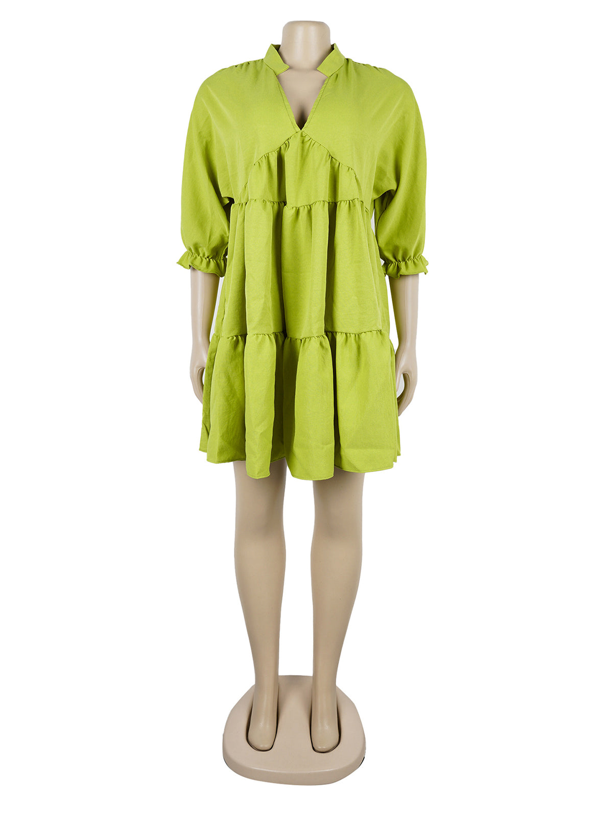 Casual V-neck Bubble Sleeve Loose Mini Dress