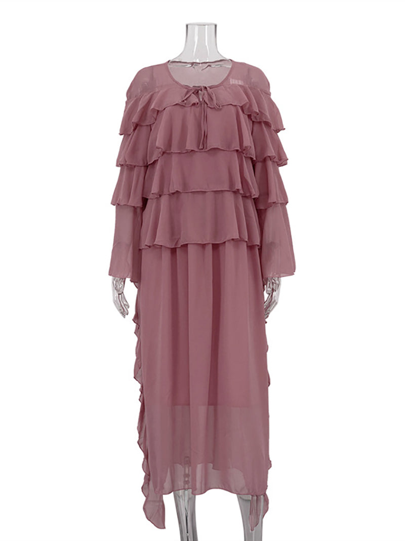 Fashion Bell Sleeve Tiered Ruffle Maxi Dress