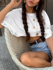 Casual Round Collar Loose Crop Top