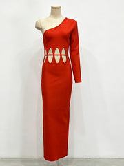 One Shoulder Cutout Evening Dress-boutique