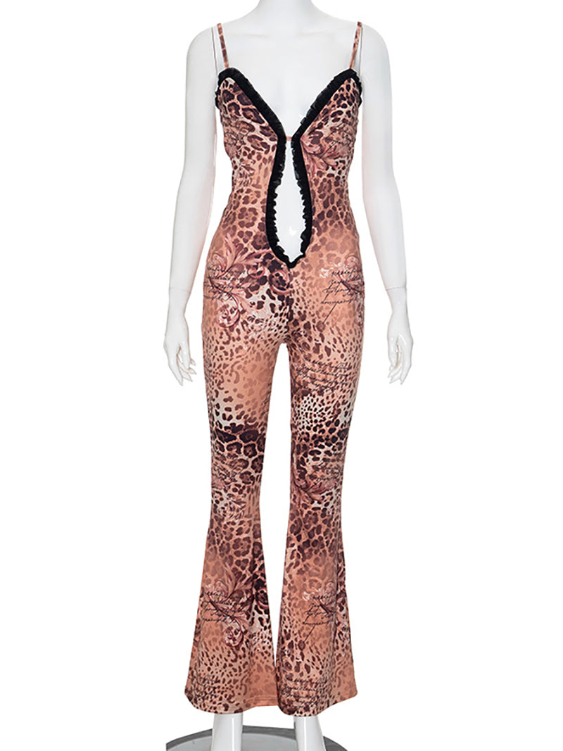 Sexy Hollow out Backless Print Jumpsuit