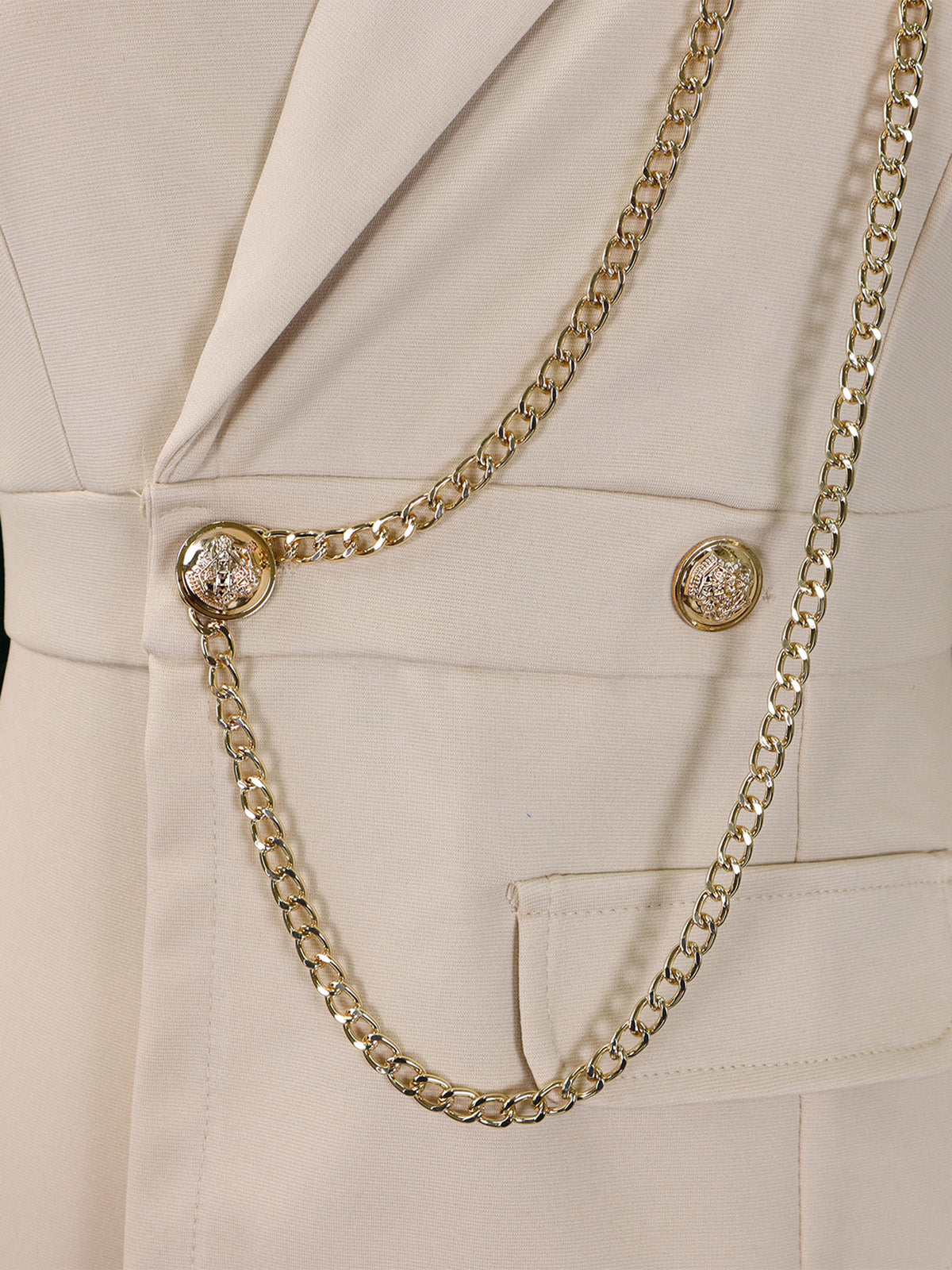 Elegant Lapel Sleeveless Chain Embellished Jumpsuit
