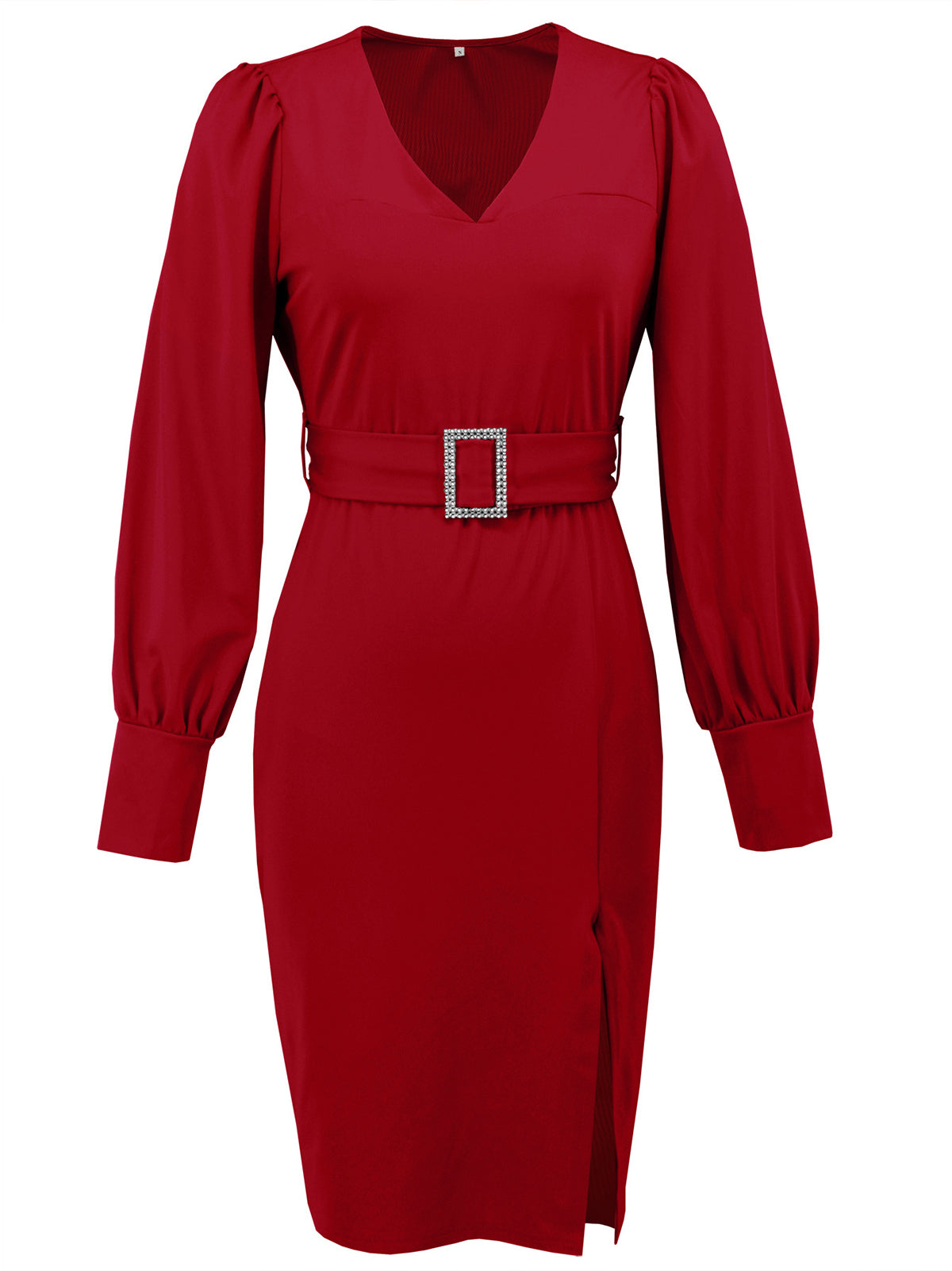 V Neck Wrap Belted Slim Split Party Dress