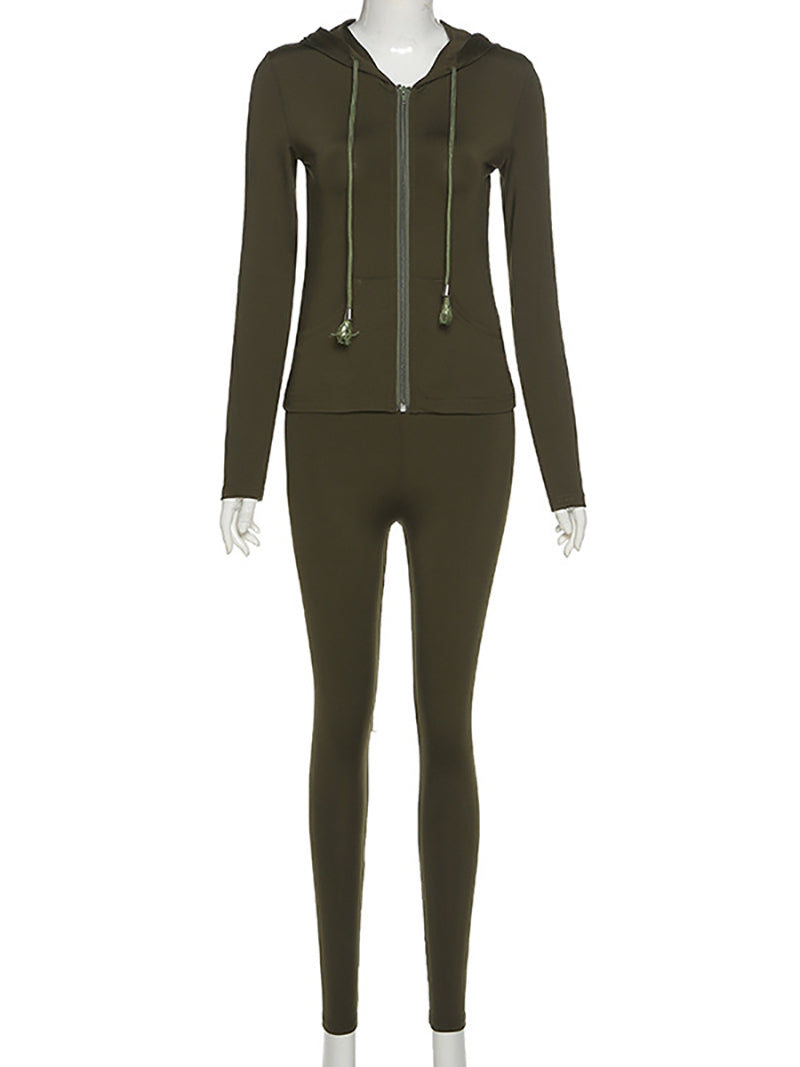 Hooded Zipper Cardigan Tight Pants Sports Casual Set