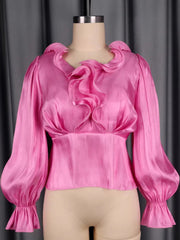 Fashion Ruched Flare Sleeve Cinched Waist Slim Shirt