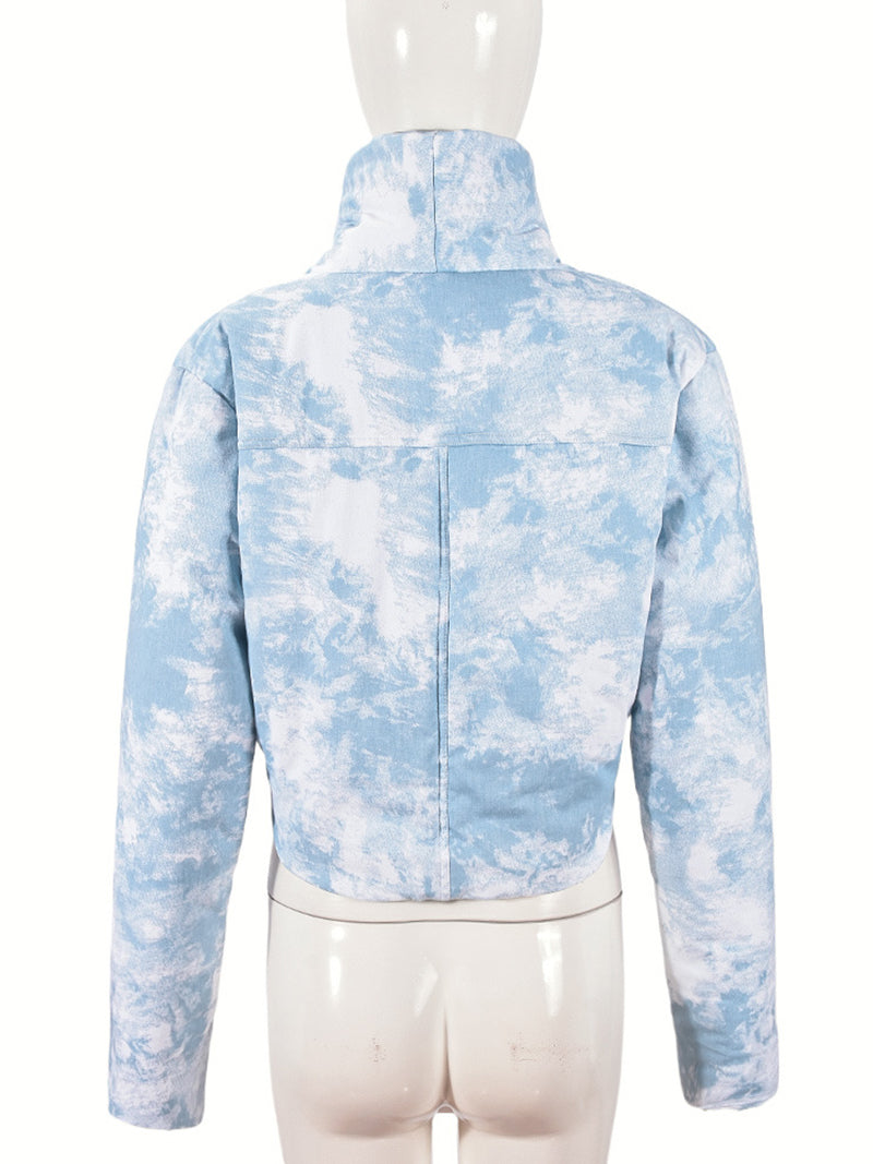 Cloud Hopping Print Stand Collar Puffer Jacket