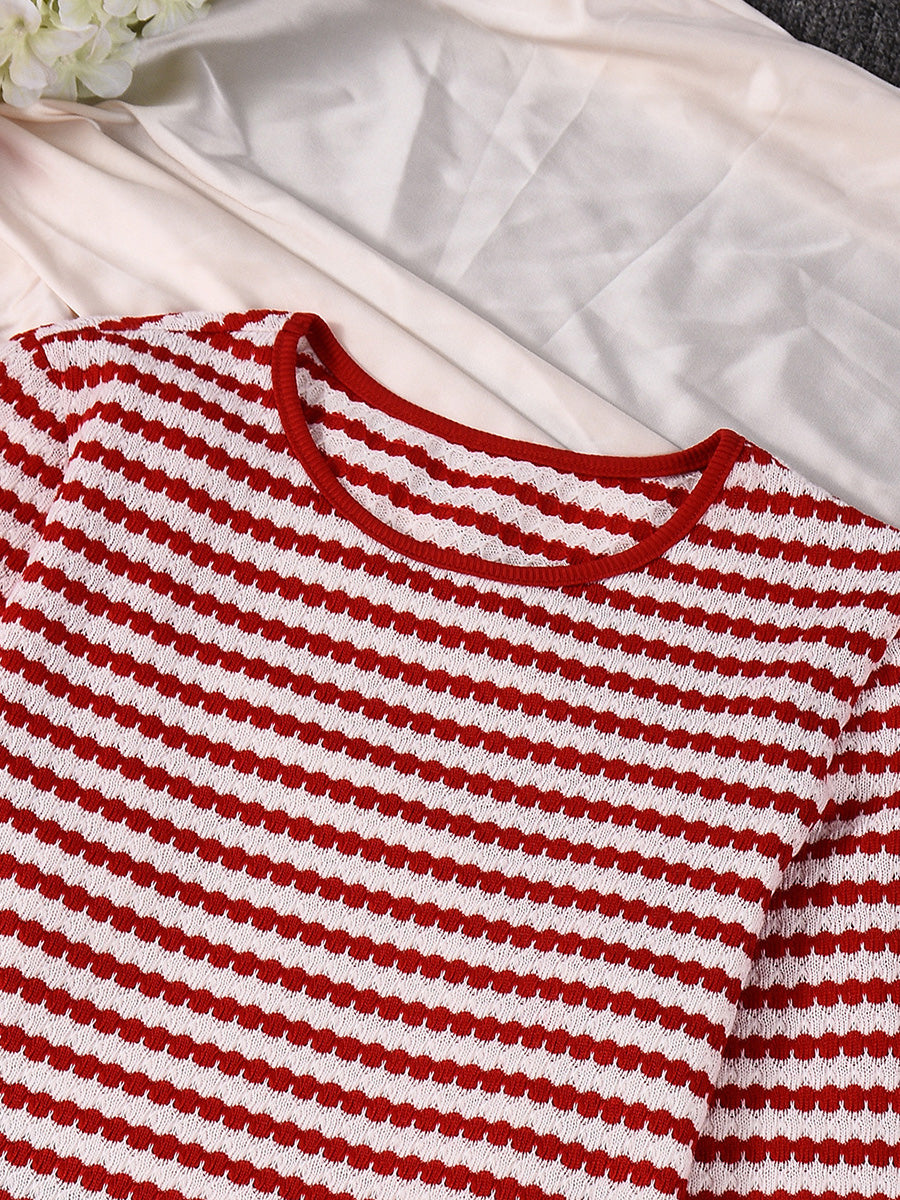 Fashion Round Neck Stripe Slim Mini Dress