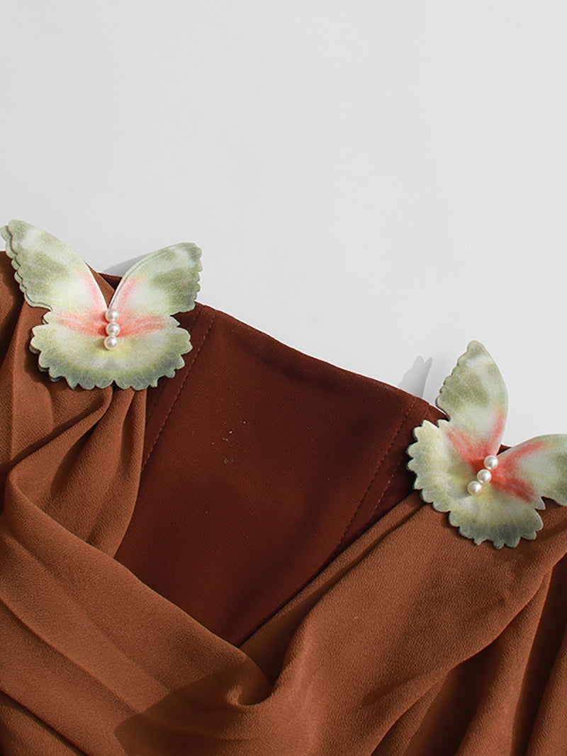 Sexy Strapless Butterfly Mesh Ruffle Mini Dress
