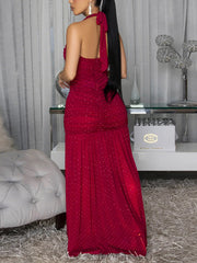 Elegant Rhinestones Halter Maxi Dress