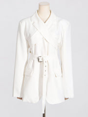 Elegant Cross-over Collar Girdle Waist Blazer