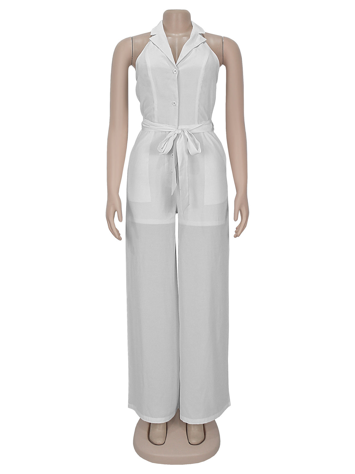 Fashion V-Neck Sleeveless Lace up Halter Jumpsuit