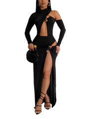 Sexy Hollow Out Bodysuit Split Long Skirt Set