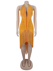 Halter Fringe Backless Bodycon Party Dress