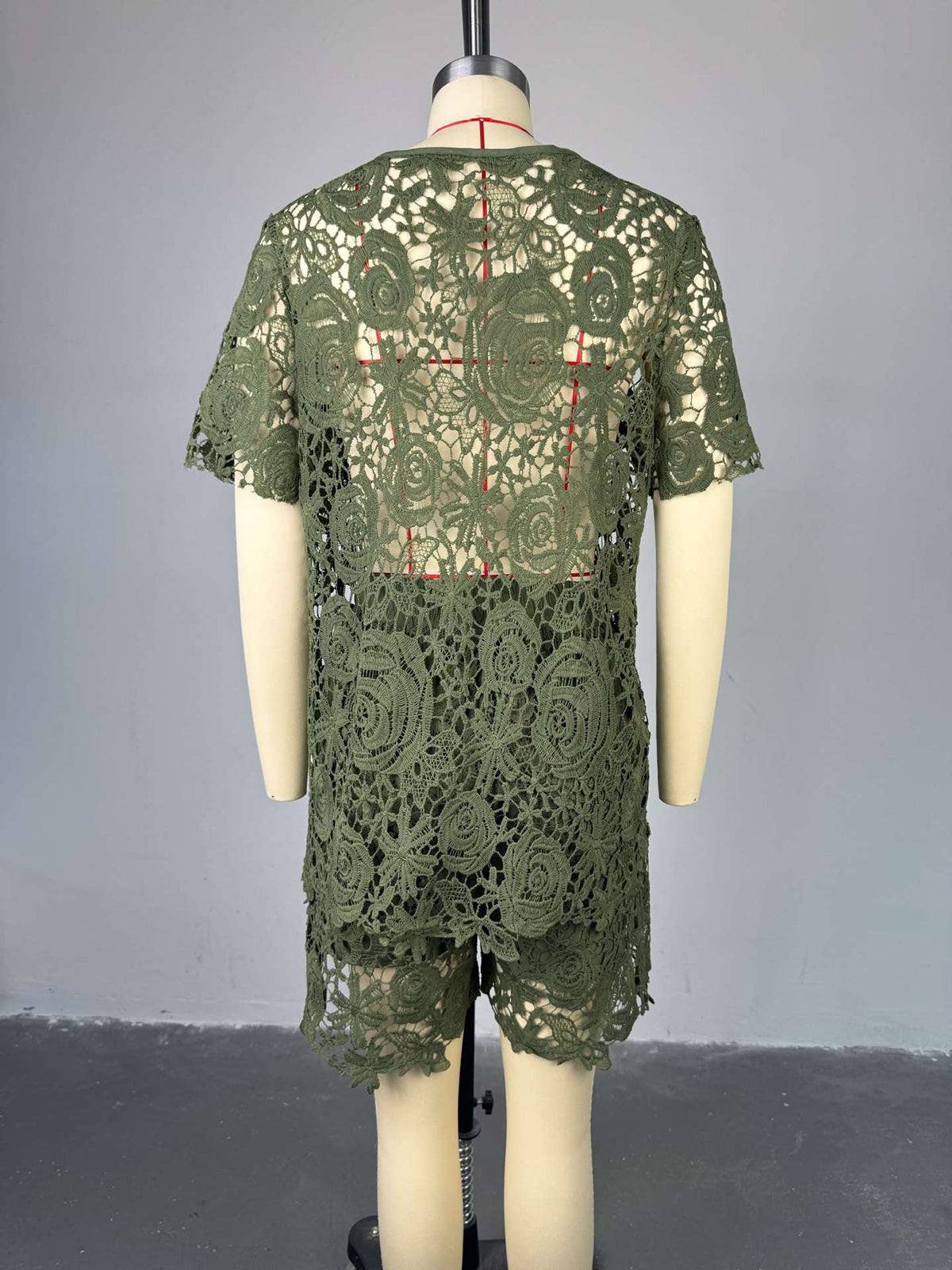 Fashion Lace Hollow out Shirt And Shorts Sets