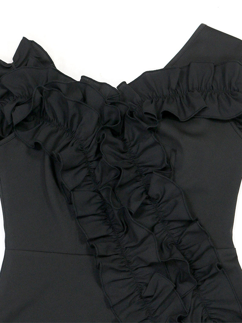 Fashion One Shoulder Irregular Ruffles Tops