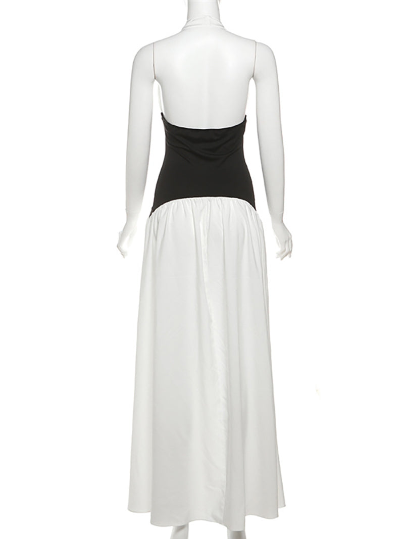 Elegant Halter Backless Cinched Waist Maxi Dress