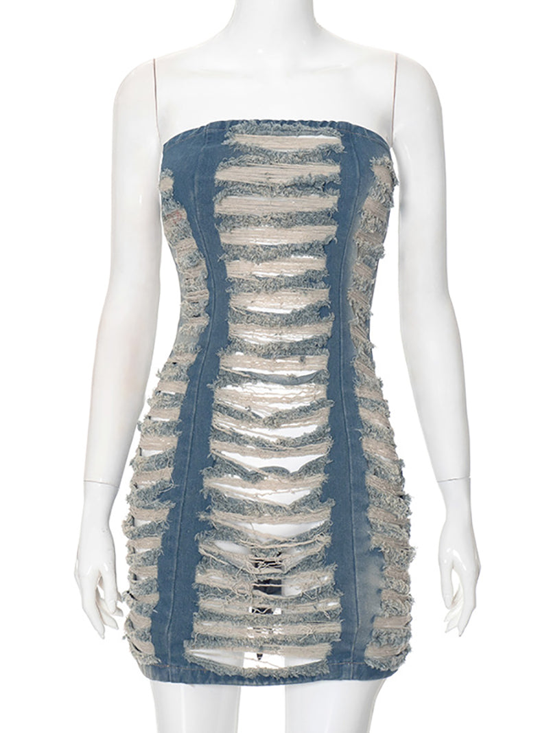 Fashion Party Bodycon Ripped Denim Mini Dress