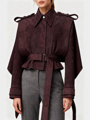 Fashion Long Sleeve Belted Cropped Jacket