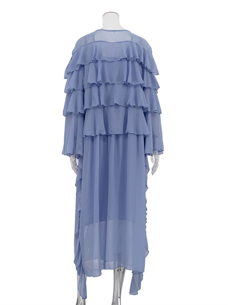 Fashion Bell Sleeve Tiered Ruffle Maxi Dress