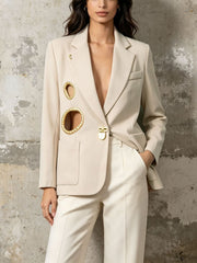 Metal Cutout V Neck Oversized Blazer-boutique