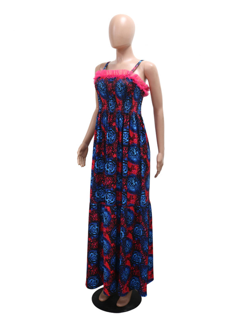 Print Spaghetti Straps Swing Maxi Dress