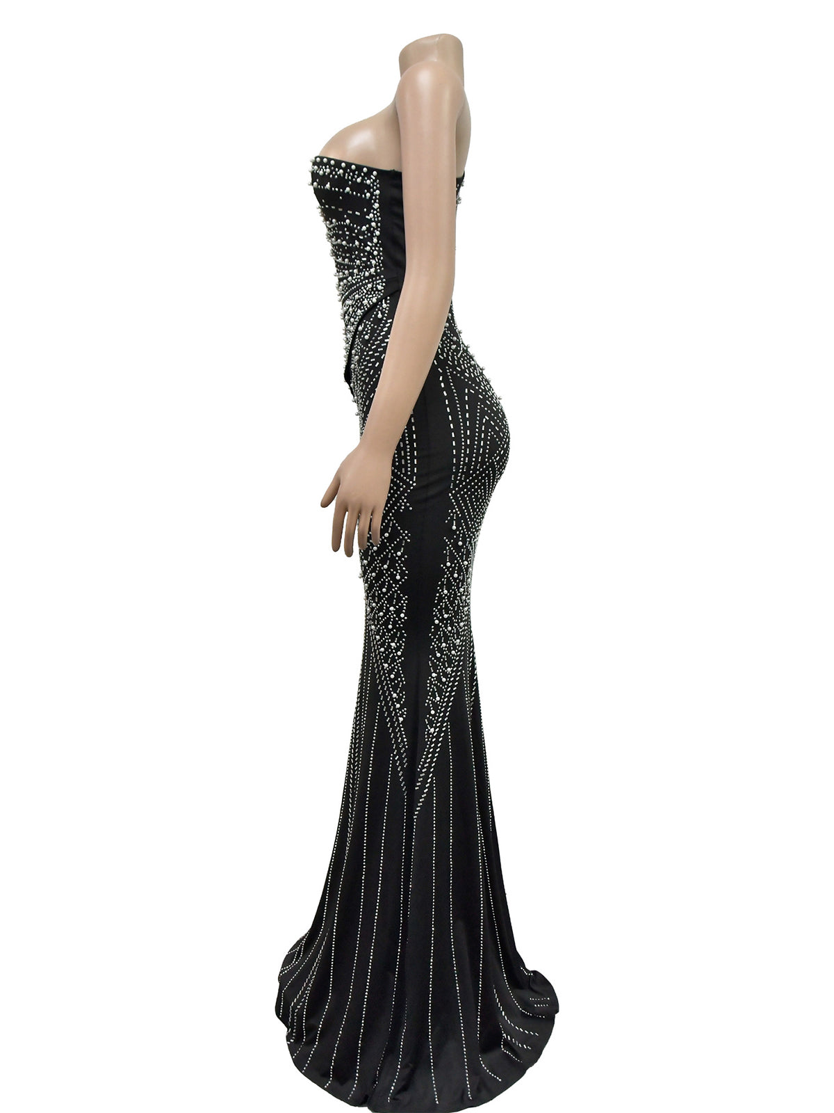 Sexy Skew Collar Rhinestone Nightclub Dress