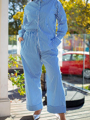 Street Casual Stripe Print Shirt Trousers Set