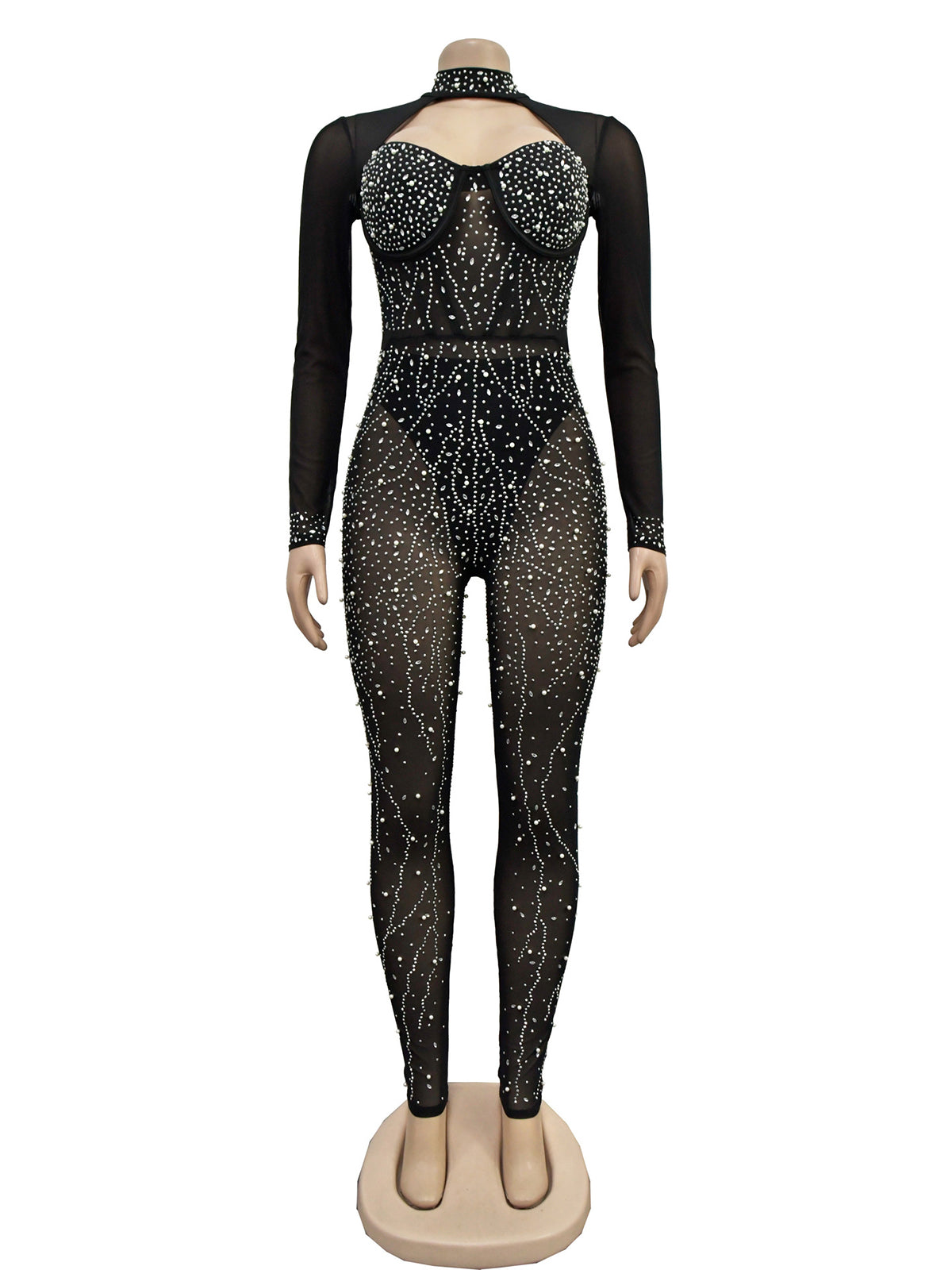 Sexy See through Rhinestone Mesh Jumpsuit